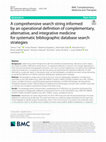 Research paper thumbnail of A comprehensive search string informed by an operational definition of complementary, alternative, and integrative medicine for systematic bibliographic database search strategies