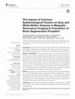 Research paper thumbnail of The Impact of Common Epidemiological Factors on Gray and White Matter Volumes in Magnetic Resonance Imaging–Is Prevention of Brain Degeneration Possible?