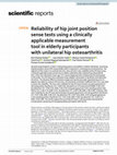 Research paper thumbnail of Reliability of hip joint position sense tests using a clinically applicable measurement tool in elderly participants with unilateral hip osteoarthritis