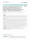 Research paper thumbnail of No effect of adding dairy lipids or long chain polyunsaturated fatty acids on formula tolerance and growth in full term infants: a randomized controlled trial