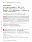 Research paper thumbnail of Number and Replating Capacity of Endothelial Colony‐Forming Cells are Telomere Length Dependent: Implication for Human Atherogenesis