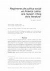 Research paper thumbnail of Regímenes de política social en América Latina: una revisión crítica de la literatura