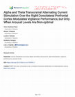 Research paper thumbnail of Alpha and Theta Transcranial Alternating Current Stimulation Over the Right Dorsolateral Prefrontal Cortex Modulates Vigilance Performance, but Only When Arousal Levels Are Non-optimal