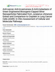 Research paper thumbnail of Anti-cancer, Anti-invasiveness &amp;amp; Anti-metastasis of Green Engineered Bioorganic-Capped Silver Nanoparticles Fabricated from Juniperus chinensis Extract and Comparison to Cisplatin in Lung Cancer Cells (A549): In Vitro Assessment of Cellular and Molecular Pathways