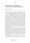 Research paper thumbnail of Refreshing the foundations: An introduction to biblical Introduction