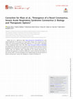 Research paper thumbnail of Correction for Khan et al., “Emergence of a Novel Coronavirus, Severe Acute Respiratory Syndrome Coronavirus 2: Biology and Therapeutic Options”