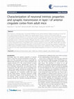 Research paper thumbnail of Characterization of neuronal intrinsic properties and synaptic transmission in layer I of anterior cingulate cortex from adult mice