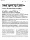 Research paper thumbnail of National Football League Skilled and Unskilled Positions Vary in Opportunity and Yield in Return to Play After an Anterior Cruciate Ligament Injury