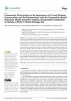 Research paper thumbnail of Community Participation in the Importance of Living Heritage Conservation and Its Relationships with the Community-Based Education Model towards Creating a Sustainable Community in Melaka UNESCO World Heritage Site