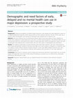 Research paper thumbnail of Demographic and need factors of early, delayed and no mental health care use in major depression: a prospective study