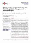 Research paper thumbnail of Experience of the Department of Surgery “A” Point-G Hospital in the Management of Hemorrhoids (Mali)