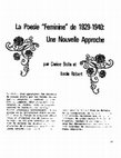 Research paper thumbnail of La Poesie "Feminine" de 1929-1940: Une Nouvelle Approche