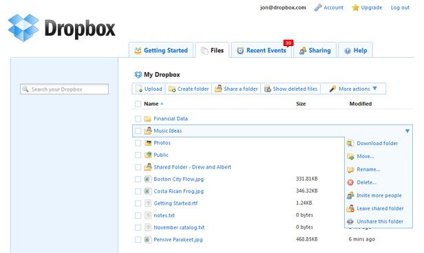 Dropbox screenshot