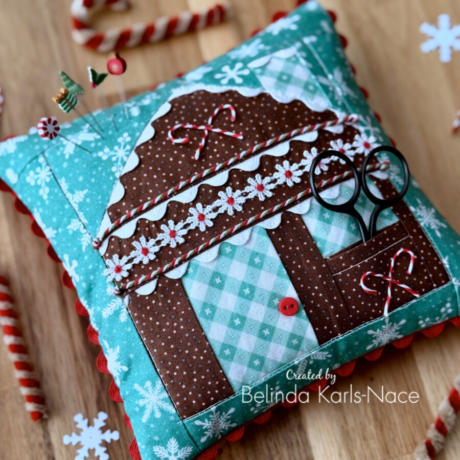 Gingerbread Cottage Pincushion by Belinda Karls-Nace/Blue Ribbon Designs ©Copyright 2024 Belinda Karls-Nace/Blue Ribbon Designs, LLC