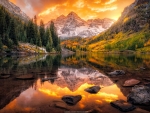 Landscape with mountain and lake in autumn