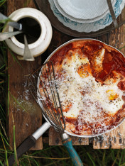 spicy tomato baked eggs with beans