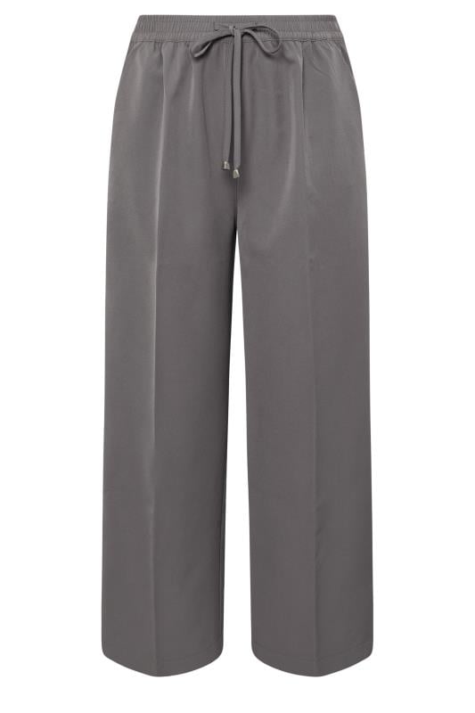 YOURS Plus Size Grey Pull On Wide Leg Trousers | Yours Clothing  5