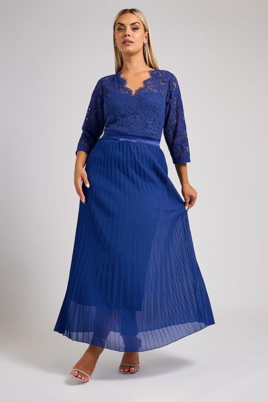 Plus Size  YOURS LONDON Curve Cobalt Blue Lace Wrap Pleated Maxi Dress