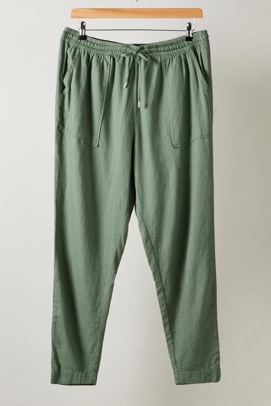 EVANS Curve Khaki Green Linen Jogger | Evans 5