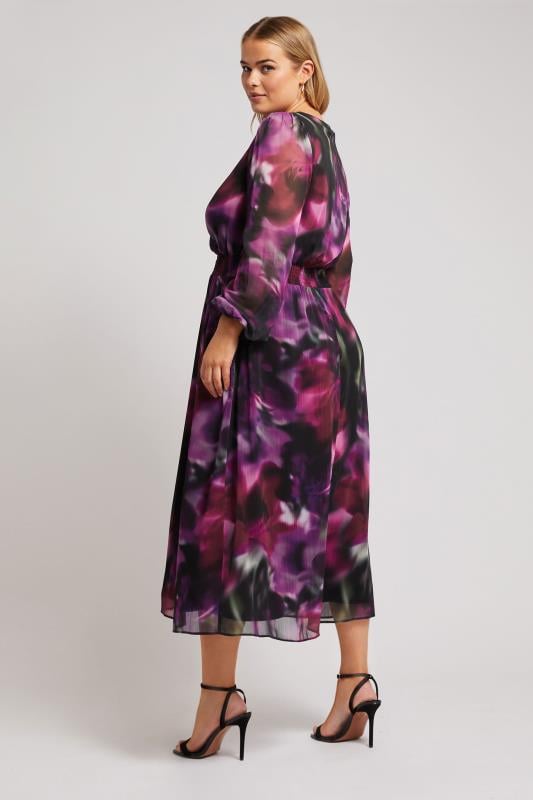 YOURS LONDON Plus Size Pink Blurred Floral Print Maxi Wrap Dress | Yours Clothing 3