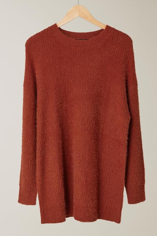 EVANS Plus Size Rust Orange Fluffy Knitted Jumper | Evans  5