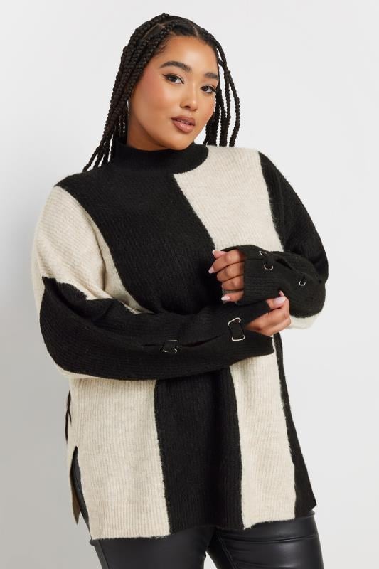 YOURS Plus Size Black Vertical Stripe Knitted Jumper | Yours Clothing 1