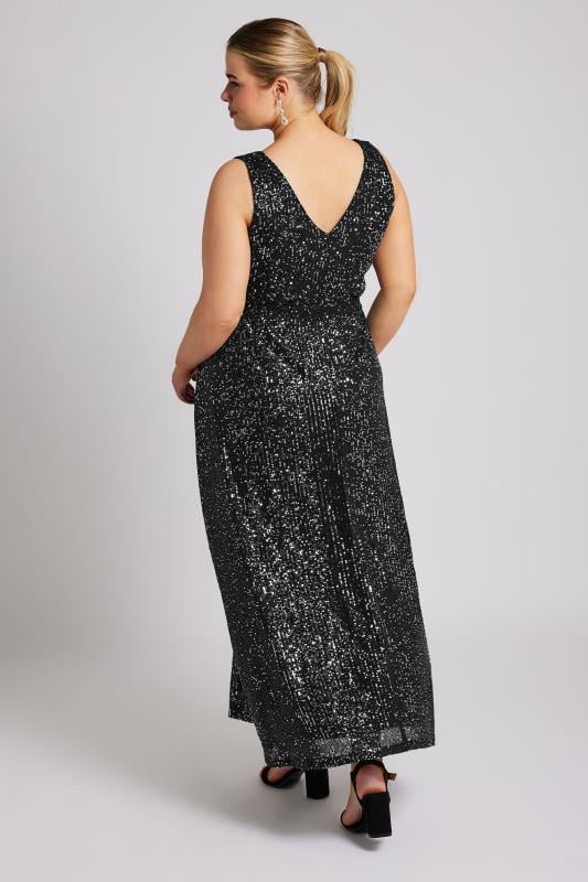 YOURS LONDON Plus Size Black Sequin V-Neck Maxi Dress | Yours Clothing 3