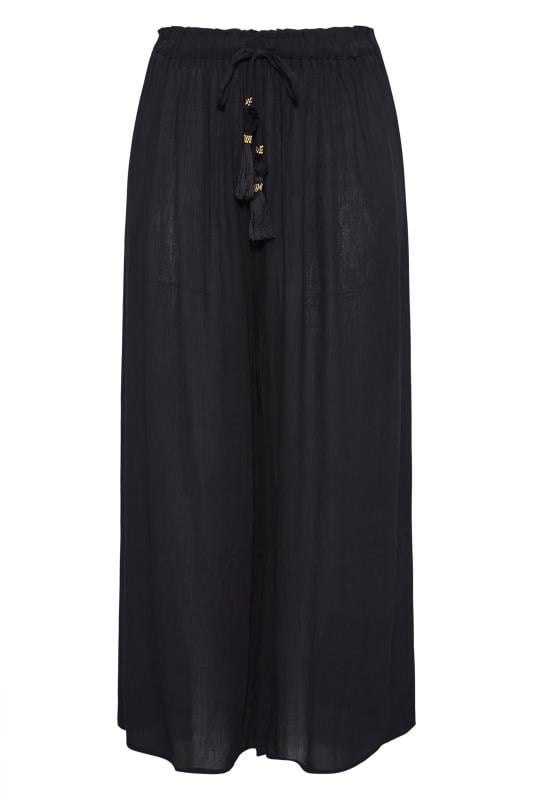 Plus Size Black Wide Leg Beach Trousers | Yours Clothing 6