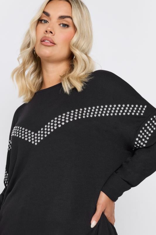 YOURS Plus Size Black Chevron Stud Embellished Jumper | Yours Clothing 4