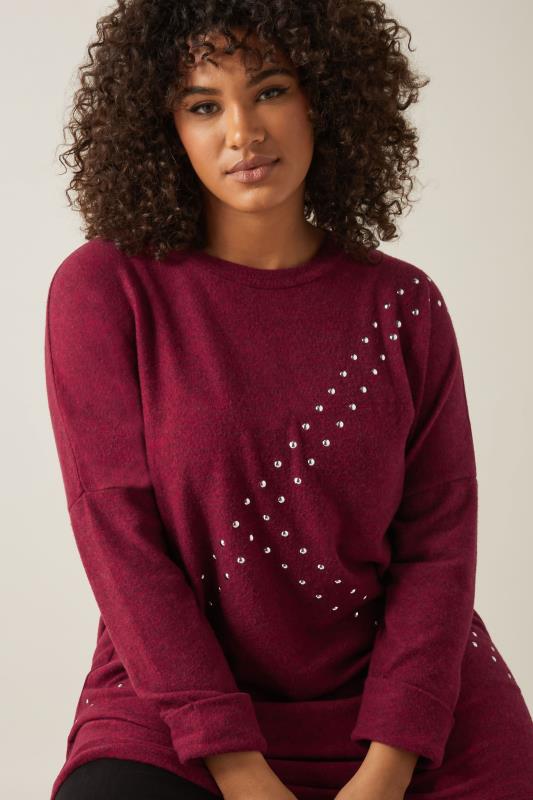 EVANS Plus Size Burgundy Red Stud Longline Jumper | Evans  4