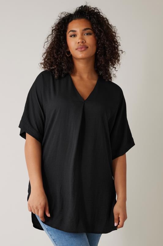 Plus Size  EVANS Curve Black Pleat Front Blouse