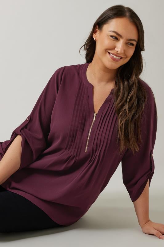 Plus Size  EVANS Curve Burgundy Red Pintuck Blouse