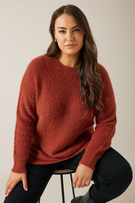 EVANS Plus Size Rust Orange Fluffy Knitted Jumper | Evans  1