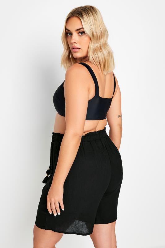 Plus Size Black Wide Leg Beach Trousers | Yours Clothing 4