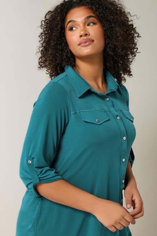 EVANS Plus Size Teal Blue Tab Sleeve Blouse | Evans  4