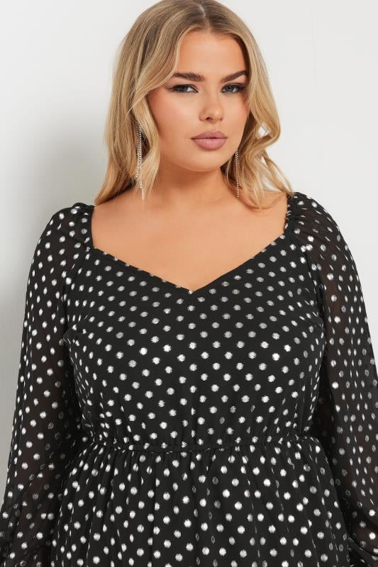 YOURS Plus Size Black Silver Spot Chiffon Maxi Dress | Yours Clothing  4