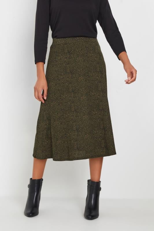 Women's  M&Co Khaki Green Animal Print Jersey Midi Skirt