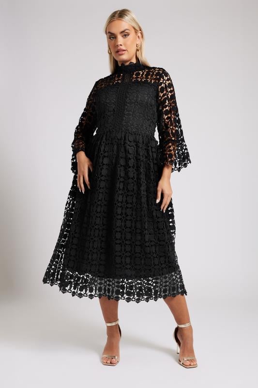 Plus Size  YOURS LONDON Curve Black Lace Crochet Midaxi Dress