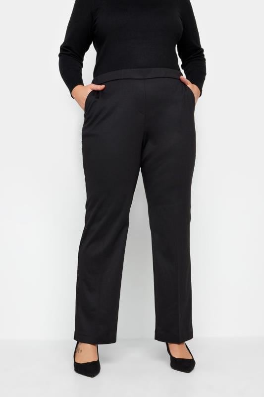 Plus Size  Evans Black Pull On Straight Leg Trousers