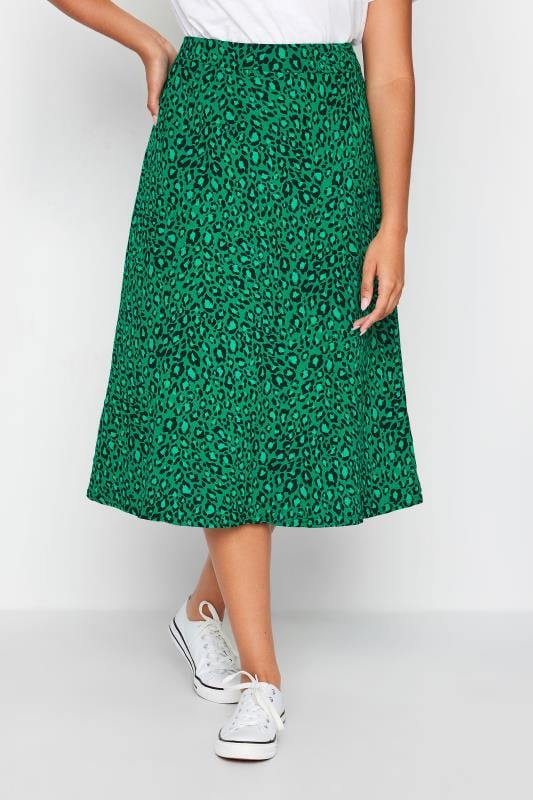 Women's  M&Co Green Leopard Print Jersey Midi Skirt