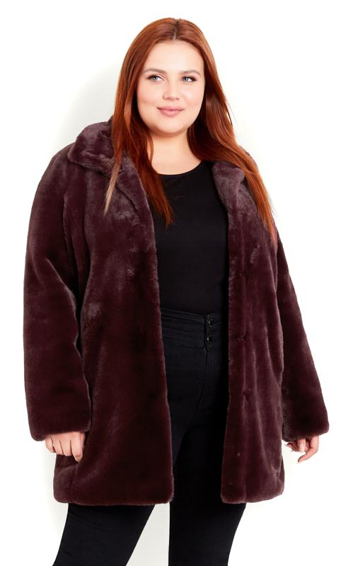 Evans Burgundy Red Faux Fur Coat | Evans 3