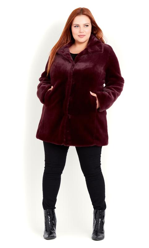 Evans Burgundy Red Faux Fur Coat | Evans 5