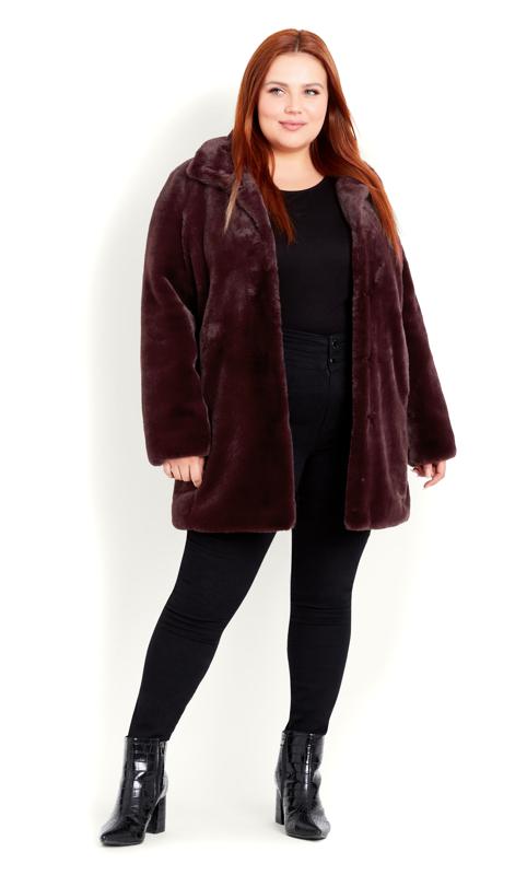 Evans Burgundy Red Faux Fur Coat | Evans 6