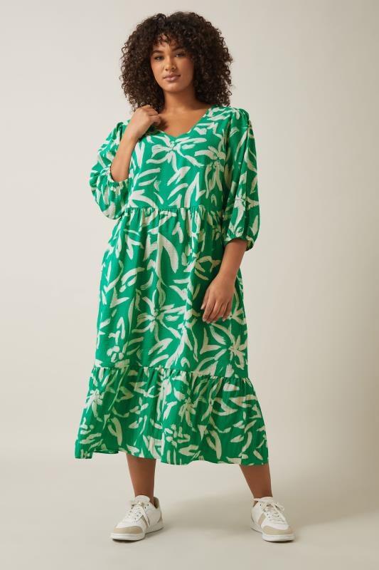 EVANS Plus Size Green Abstract Print Midaxi Dress | Evans  2