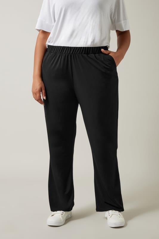 Plus Size  EVANS Curve Black Wide Leg Jersey Trousers