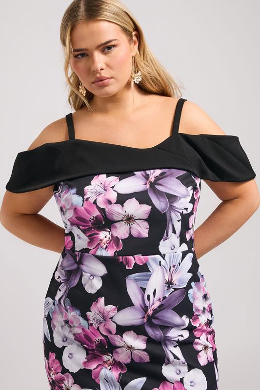 YOURS LONDON Plus Size Pink Floral Print Bardot Shift Dress | Yours Clothing 4