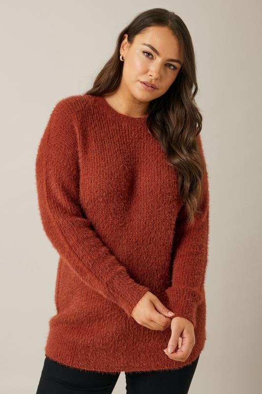 EVANS Plus Size Rust Orange Fluffy Knitted Jumper | Evans  4