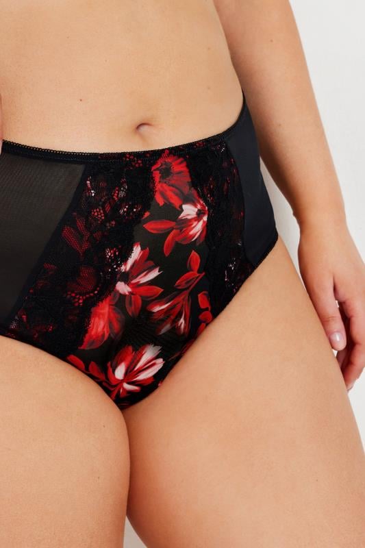 YOURS Plus Size Red Floral Print Mesh Briefs | Yours Clothing 3