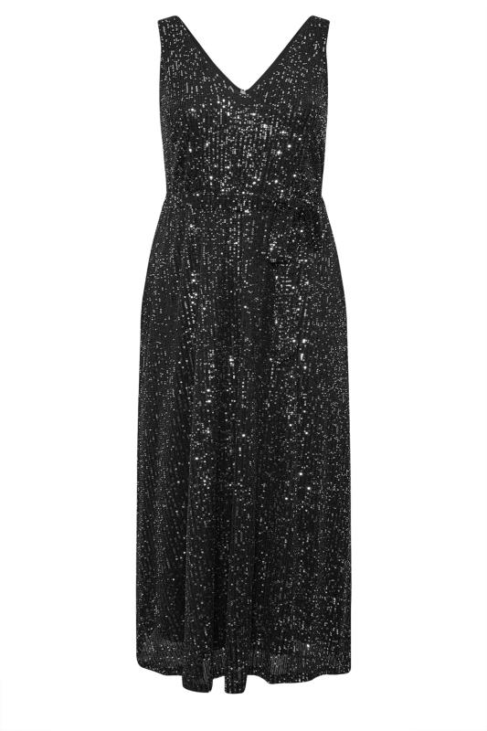 YOURS LONDON Plus Size Black Sequin V-Neck Maxi Dress | Yours Clothing 5