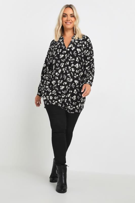 YOURS Plus Size Black Floral Print Textured Blouse | Yours Clothing  3